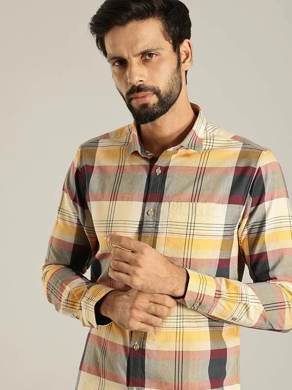 Indian Terrain Men's Slim Fit Full Sleeve Checkered Multicolor Shirt